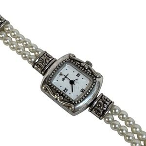 Brighton Emporia Pearl Bracelet Watch Silver Tone Square Face Japan Movement‎